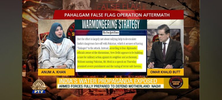Dr Anum A. Khan Participated in PTV World’s Special Transmission on India’s War Hysteria